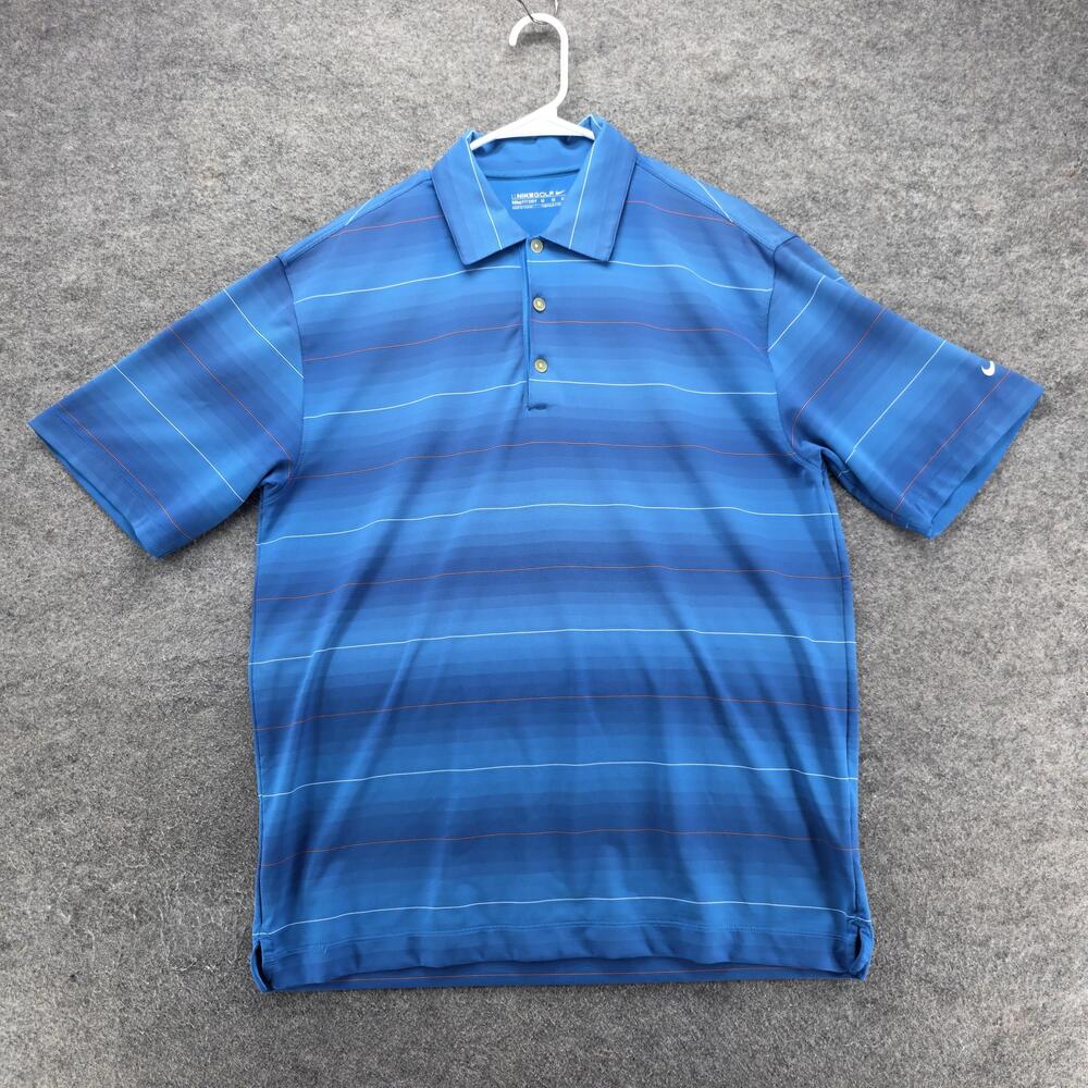 Nike Dri-FIT Polo Shirt Mens M Blue Striped Golf Moisture Wicking Stretch